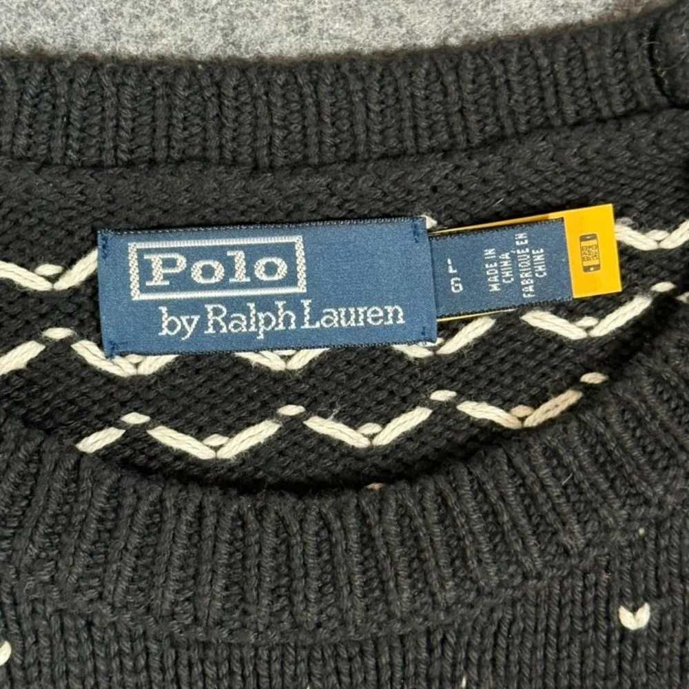 Polo Ralph Lauren Mens Black Fair Isle Cotton Cashmere Snowflake Sweater L